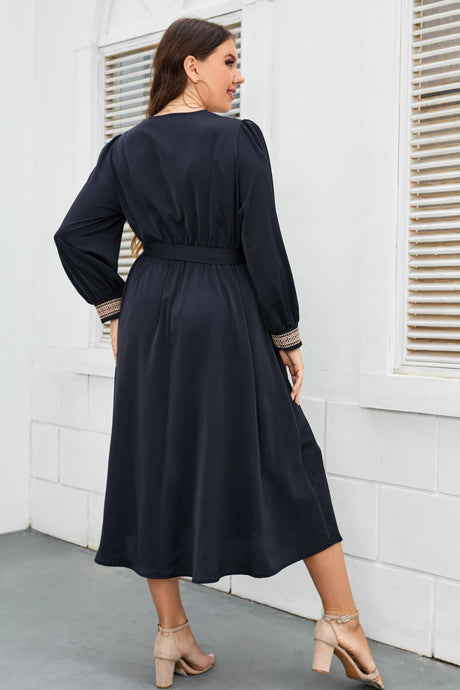 Plus Size Contrast Tie Waist Midi Dress king-general-store-5710.myshopify.com