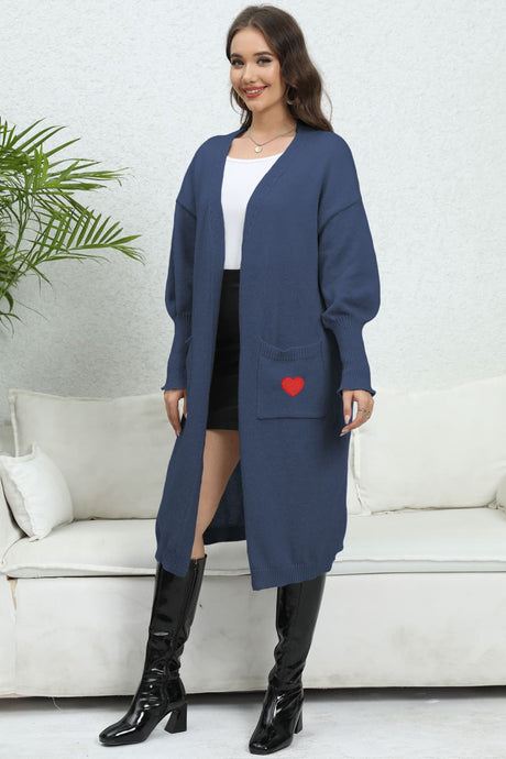 Lantern Sleeve Open Front Pocketed Cardigan king-general-store-5710.myshopify.com