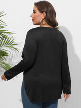 Plus Size Round Neck Long Sleeve Slit T-Shirt king-general-store-5710.myshopify.com